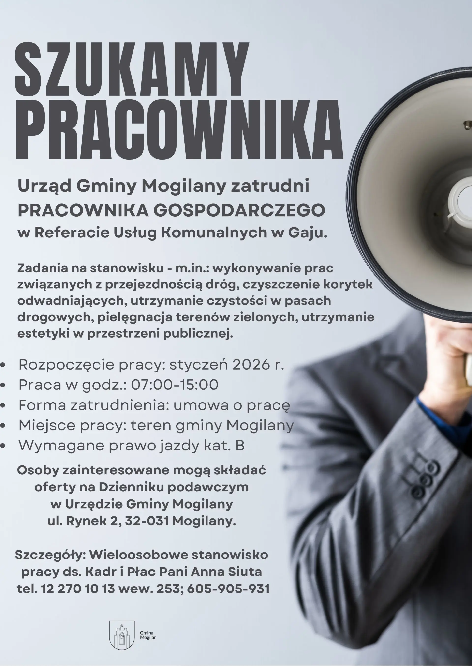 Gmina Mogilany - ogłoszenie o pracę