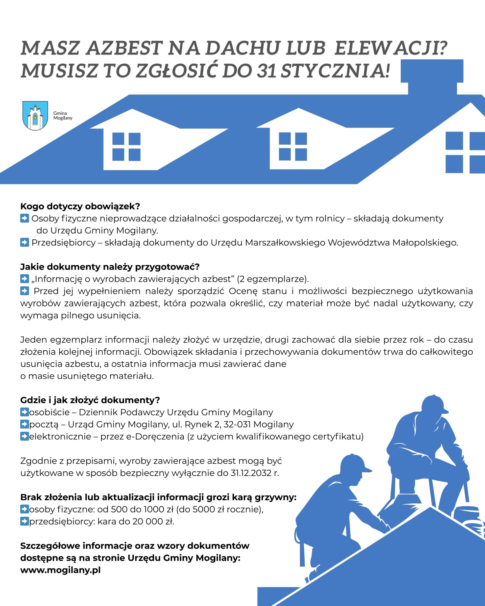 Azbest przypomnienie dla mieszkańców Gminy Mogilany