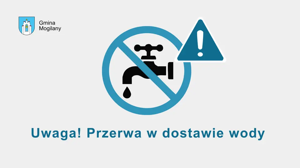 grafika + napis: uwaga! Przerwa w dostawie wody